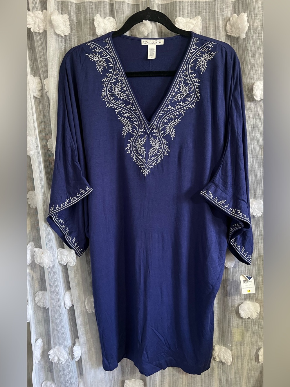 Oscar de la Renta Embroidered Navy Tunic Dress